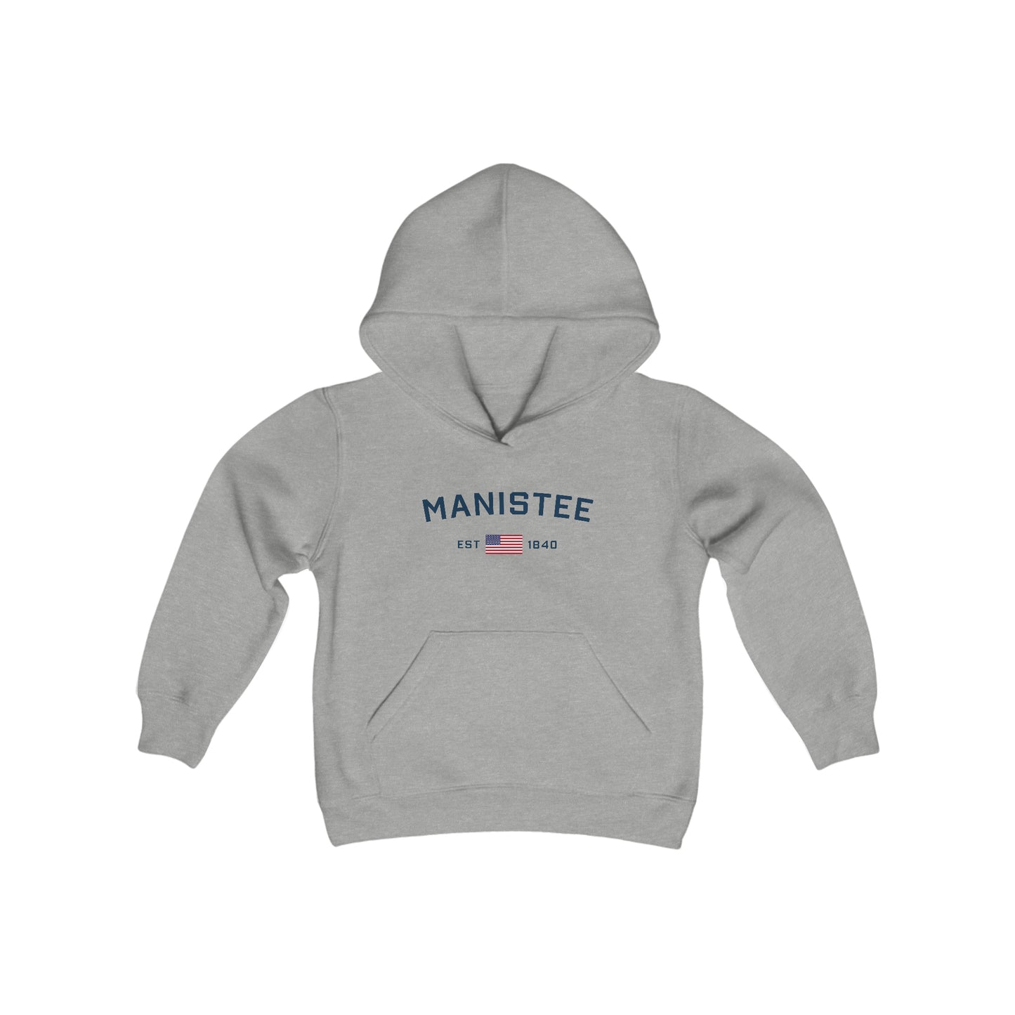 'Manistee EST 1840' Hoodie (w/USA Flag Outline) | Unisex Youth