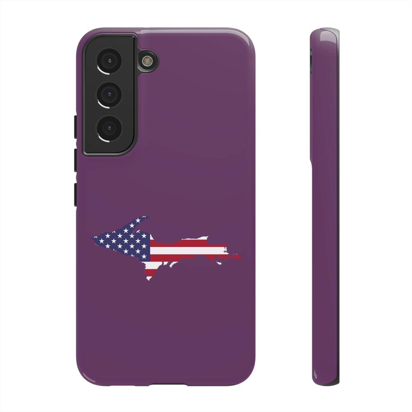 Michigan Upper Peninsula Tough Phone Case (Plum w/ UP USA Flag Outline) | Samsung & Pixel Android