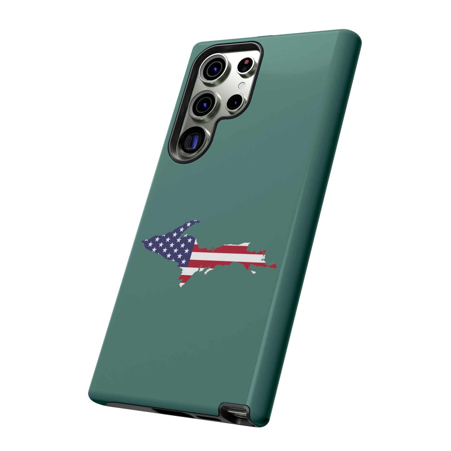 Michigan Upper Peninsula Tough Phone Case (Copper Green w/ UP USA Flag Outline) | Samsung & Pixel Android