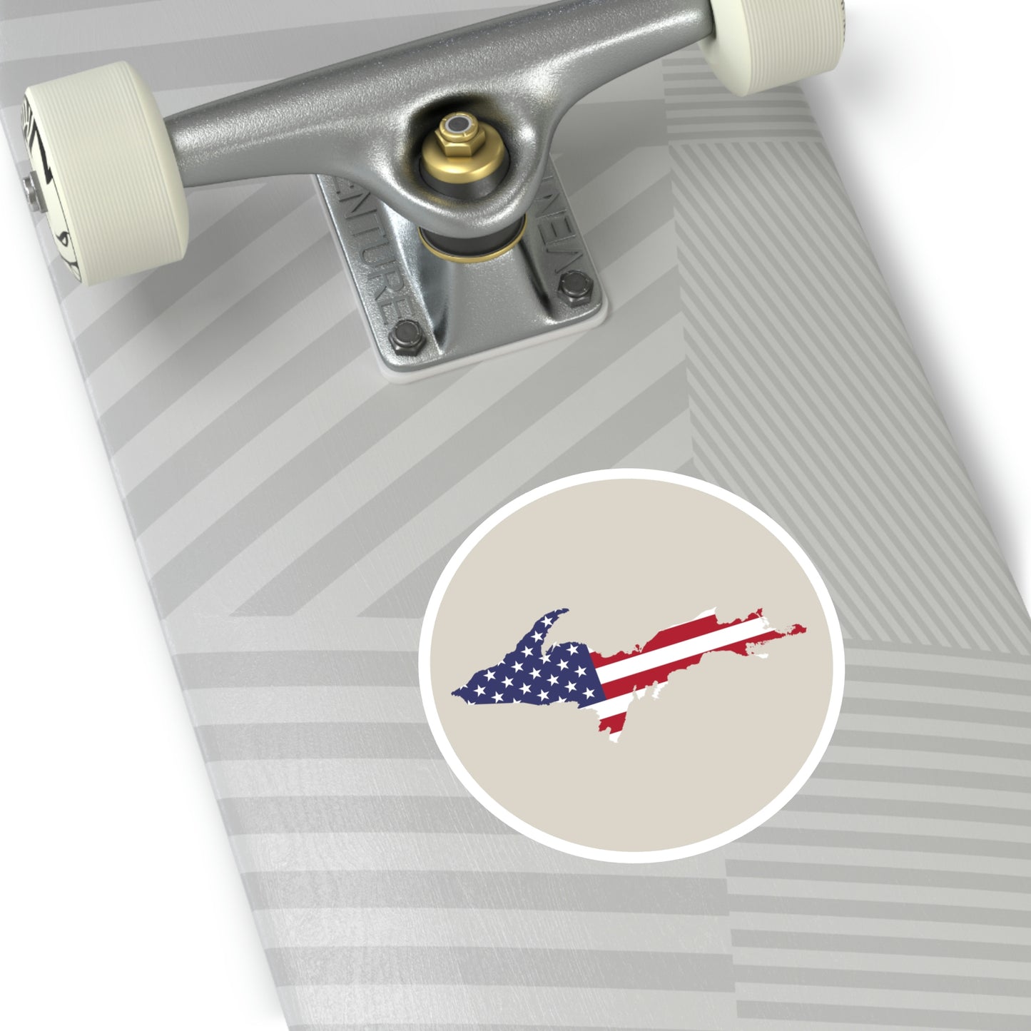 Michigan Upper Peninsula Round Stickers (Canvas Color w/ UP USA Flag Outline) | Indoor\Outdoor