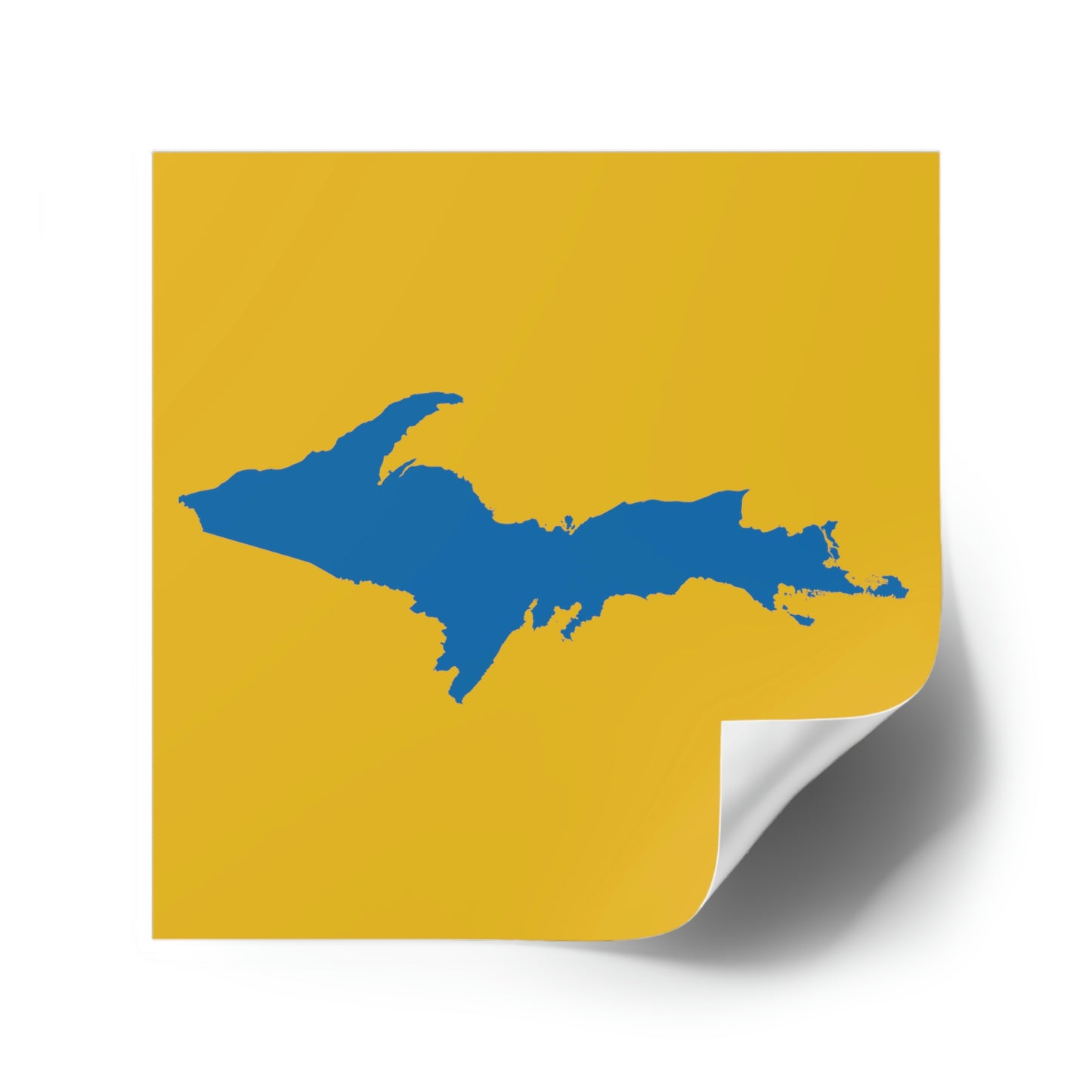 Michigan Upper Peninsula Square Sticker (Gold w/ Azure UP Outline) | Indoor/Outdoor