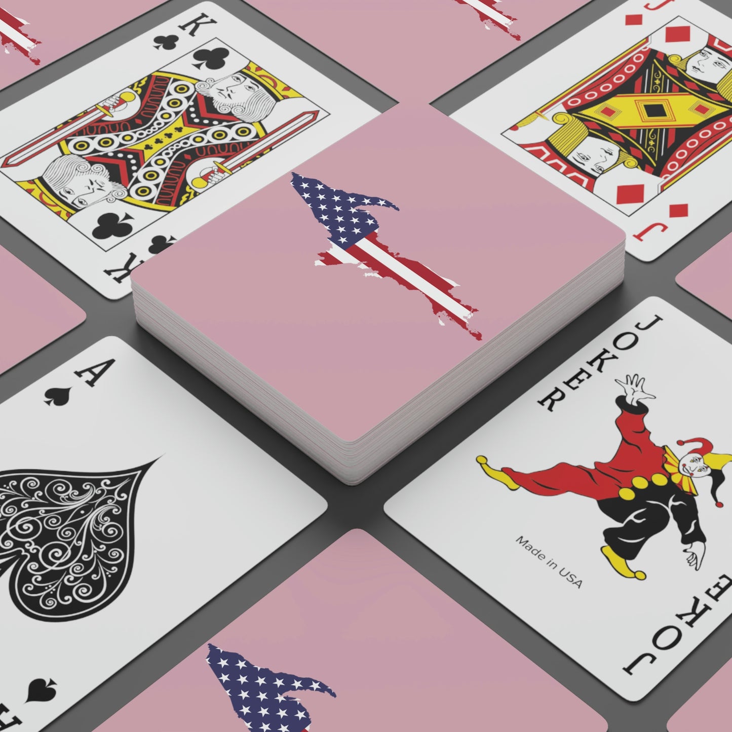 Michigan Upper Peninsula Poker Cards (Pink w/ UP USA Flag Outline)