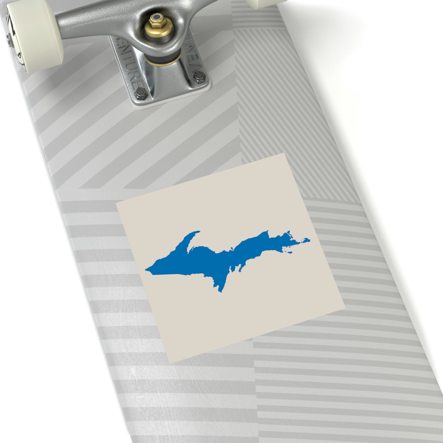 Michigan Upper Peninsula Square Sticker (Canvas Color w/ Azure UP Outline) | Indoor/Outdoor