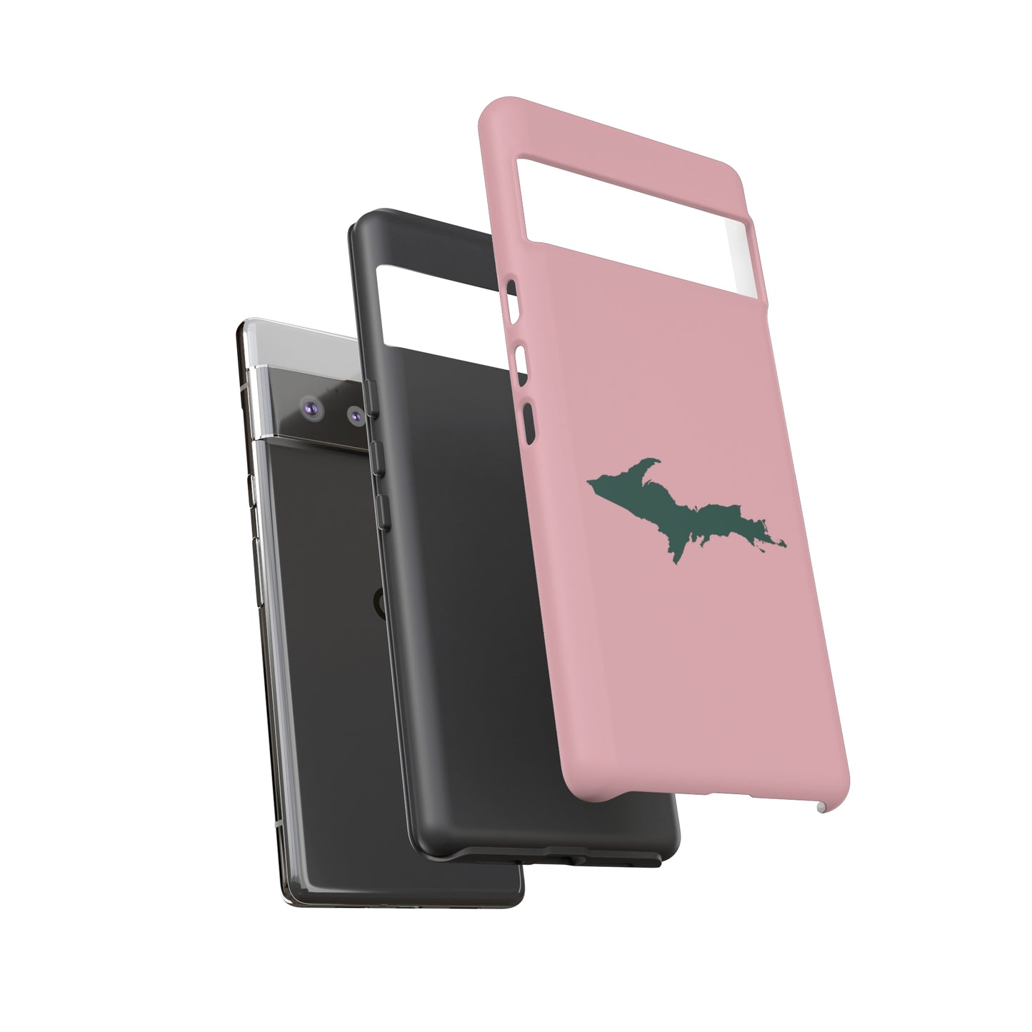 Michigan Upper Peninsula Tough Phone Case (Cherry Blossom Pink w/ Green UP Outline) | Samsung & Pixel Android