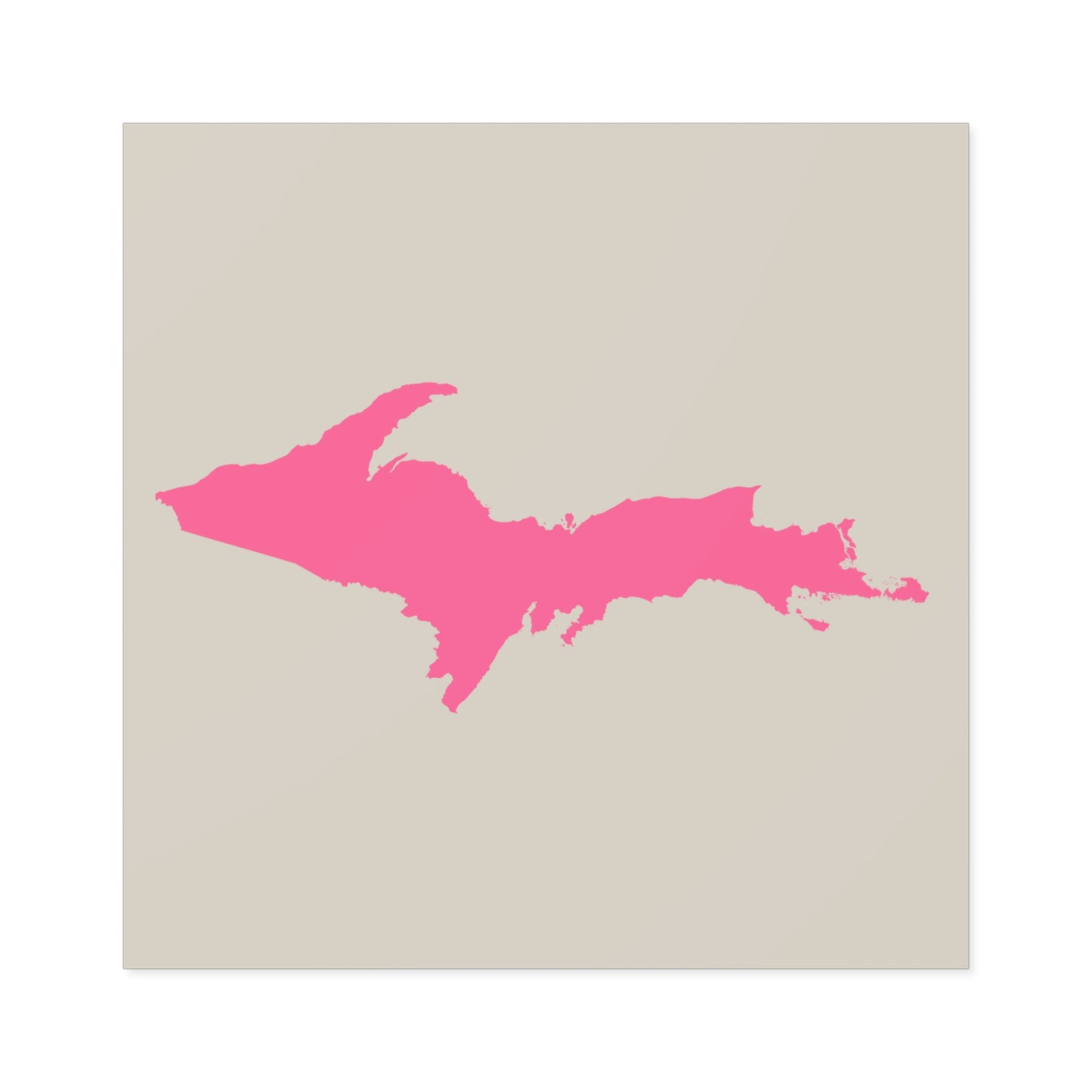 Michigan Upper Peninsula Square Sticker (Canvas Color w/ Pink UP Outline) | Indoor/Outdoor