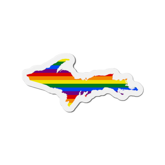 Michigan Upper Peninsula Kiss Cut Magnet (w/ UP Pride Flag Outline)