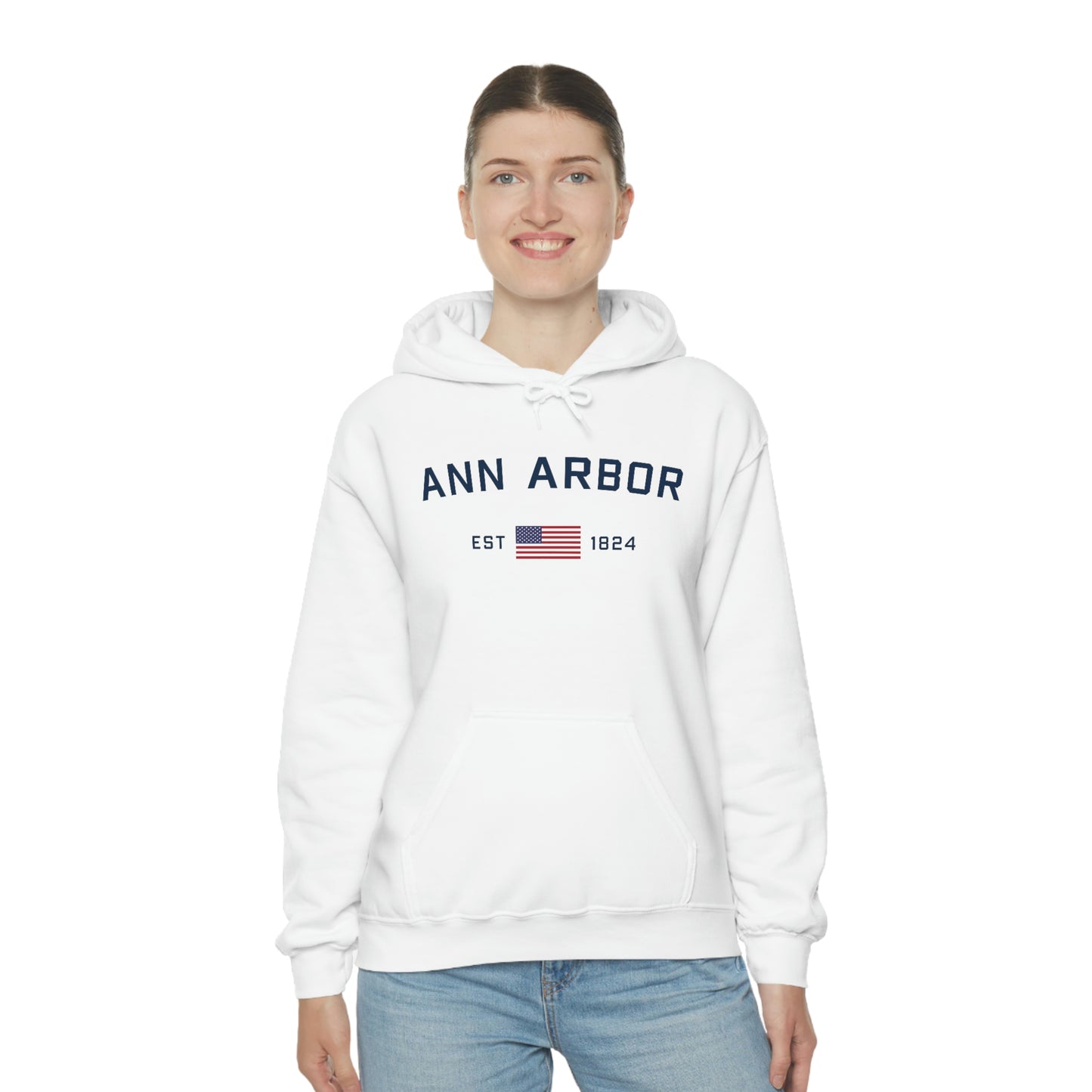 'Ann Arbor EST 1823' Hoodie (w/USA Flag Outline) | Unisex Standard