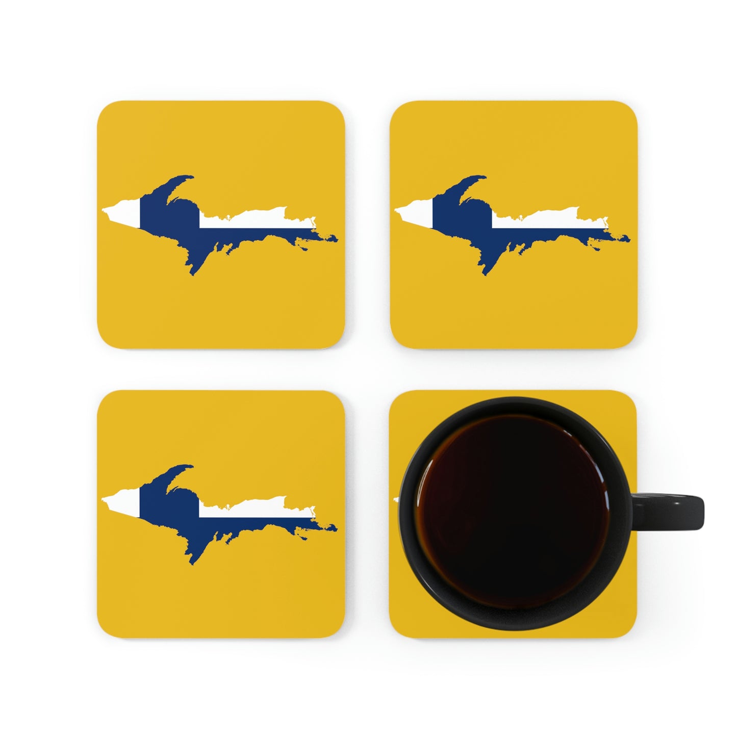 Michigan Upper Peninsula Coaster Set (Gold w/ UP Ukraine Flag Outline) | Corkwood - 4 pack