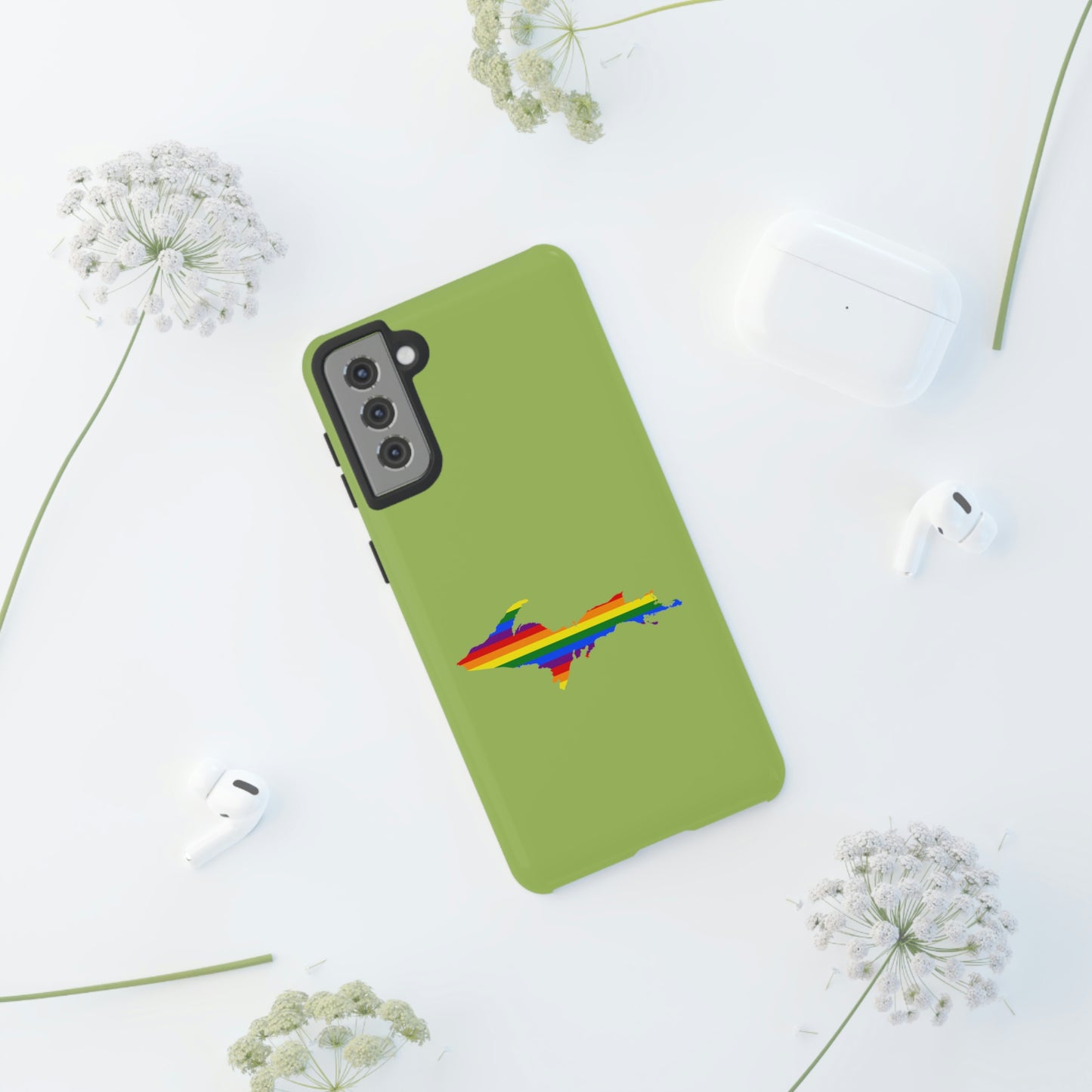 Michigan Upper Peninsula Tough Phone Case (Gooseberry Green w/ UP Pride Flag Outline) | Samsung & Pixel Android