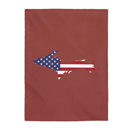 Michigan Upper Peninsula Plush Blanket (w/ UP USA Flag Outline) | Ore Dock Red