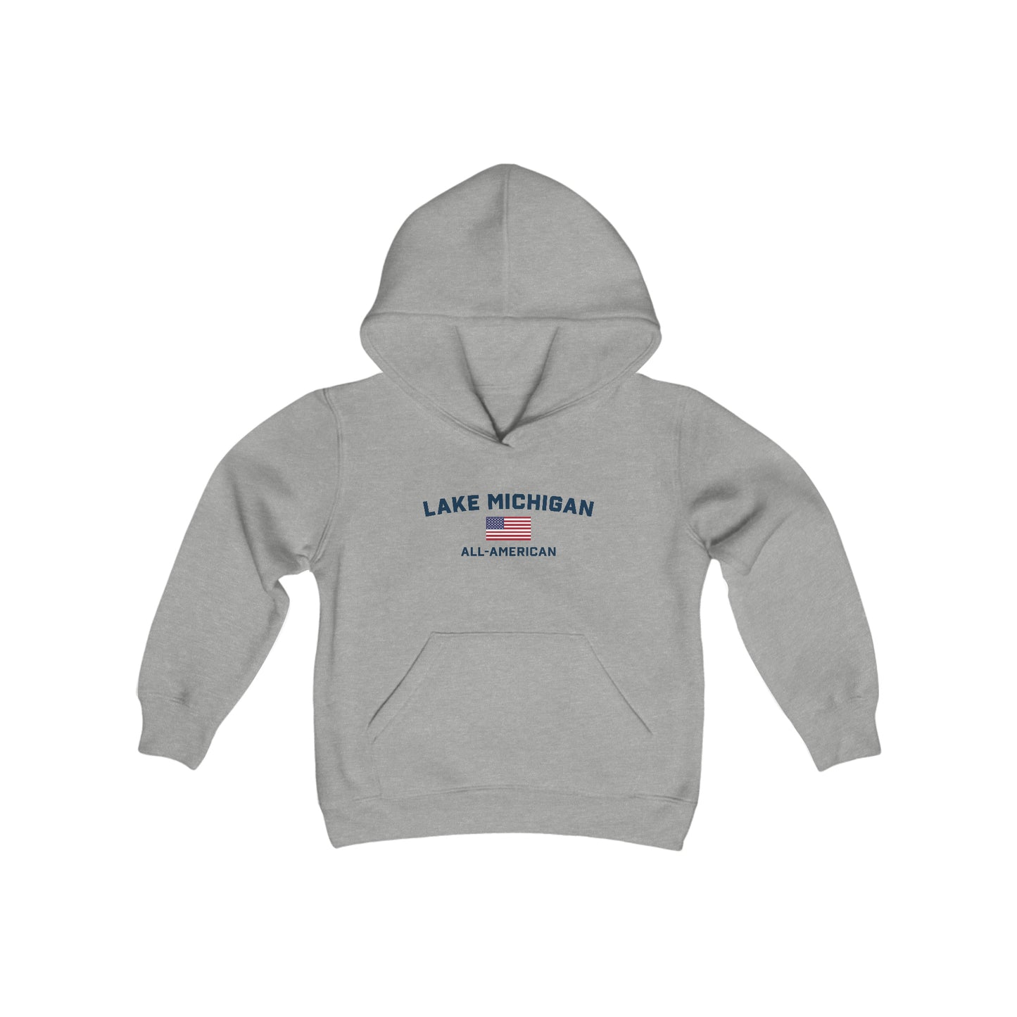 'Lake Michigan All-American' Hoodie (w/USA Flag Outline) | Unisex Youth