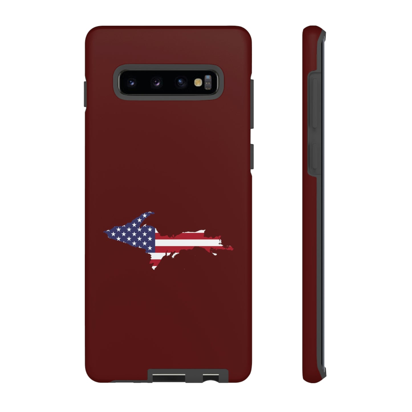 Michigan Upper Peninsula Tough Phone Case (Cherrywoold Color w/ UP USA Flag Outline) | Samsung & Pixel Android