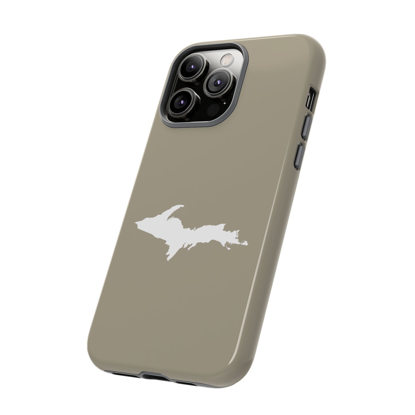 Michigan Upper Peninsula Tough Phone Case (Petoskey Stone Beige w/ UP Outline) | Apple iPhone