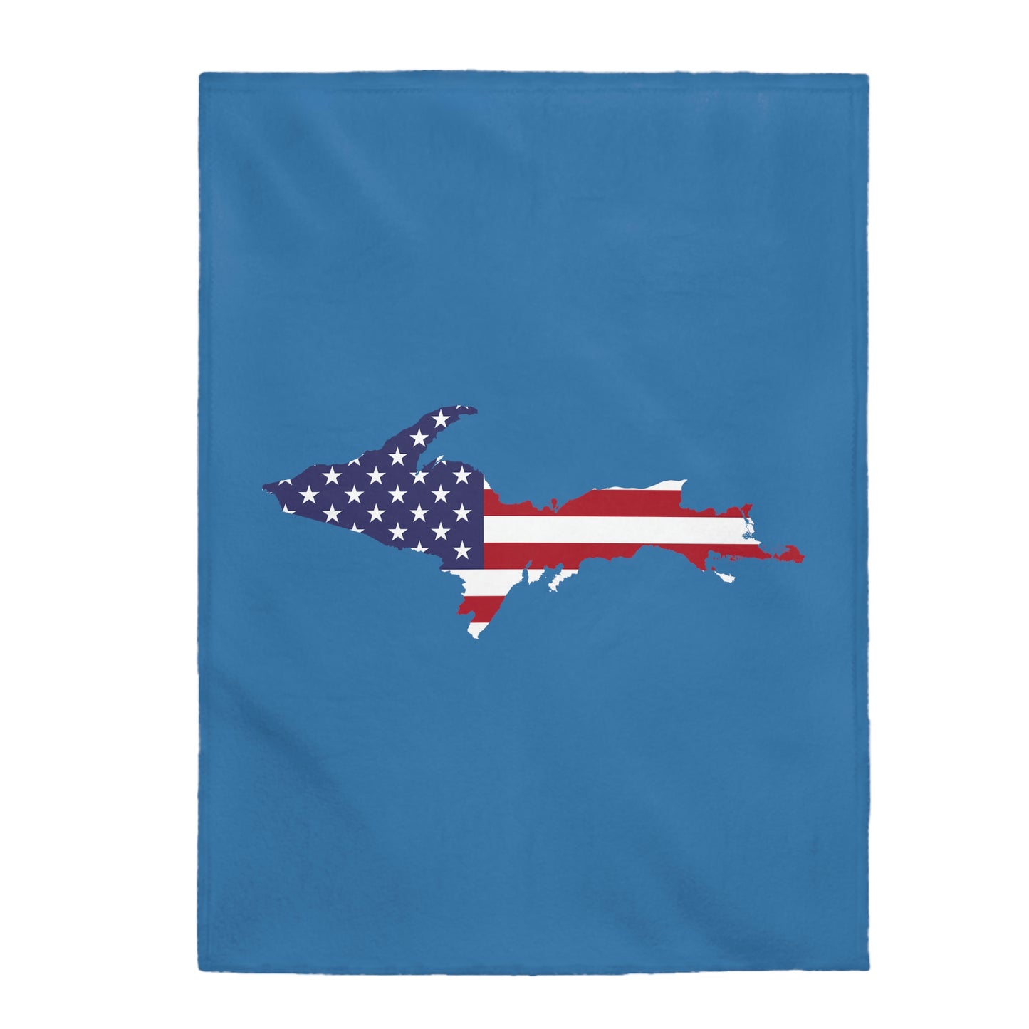 Michigan Upper Peninsula Plush Blanket (w/ UP USA Flag Outline) | Lake Superior Blue