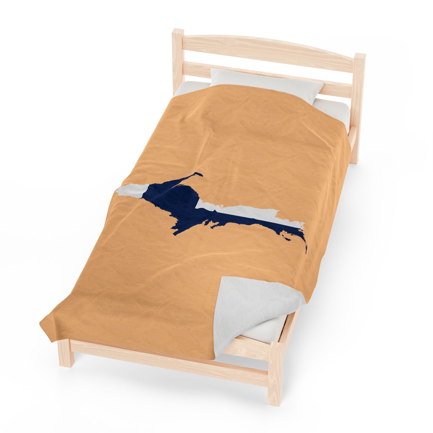 Michigan Upper Peninsula Plush Blanket (w/ UP Finland Flag Outline) | Pale Apricot