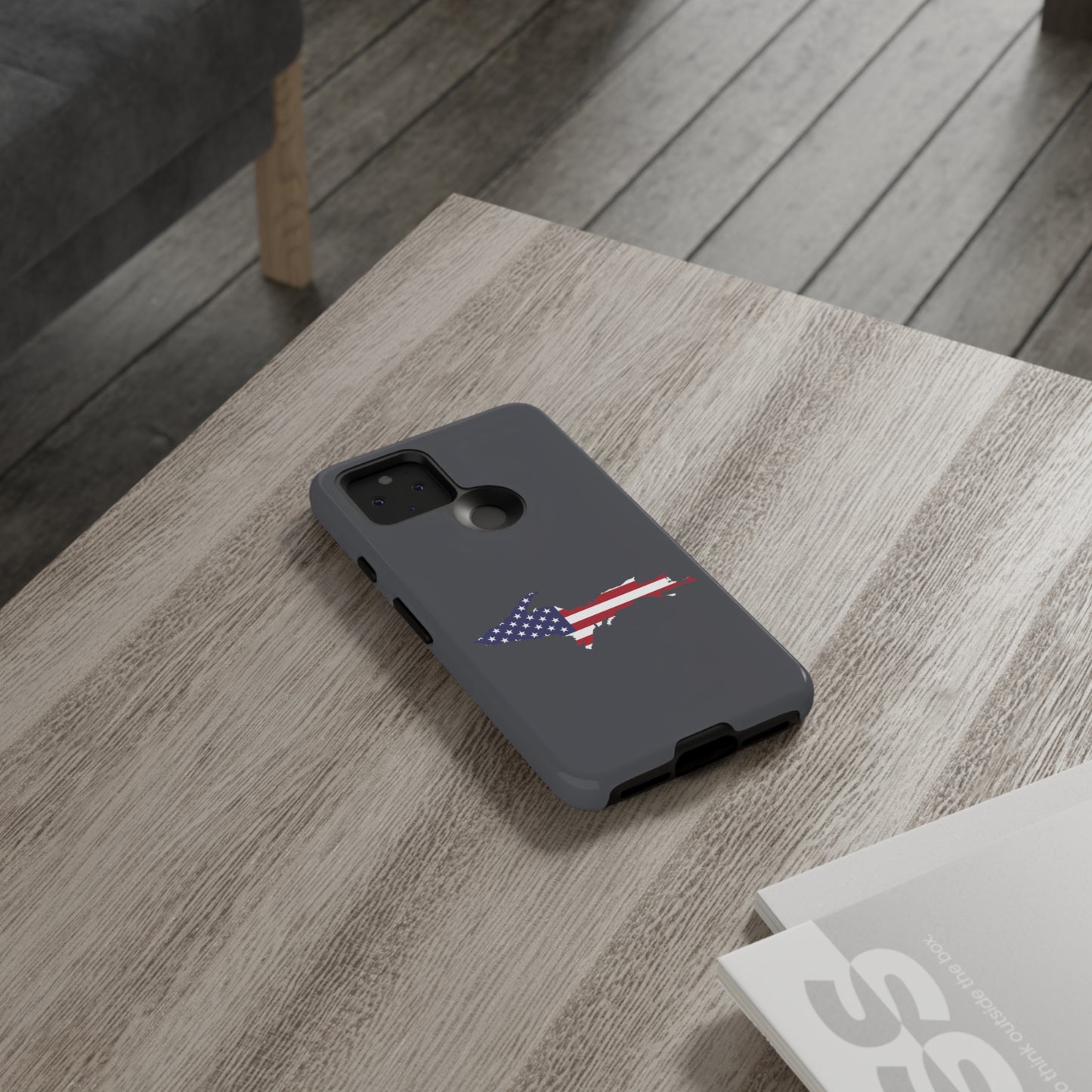 Michigan Upper Peninsula Tough Phone Case (Iron Ore Grey w/ UP USA Flag Outline) | Samsung & Pixel Android