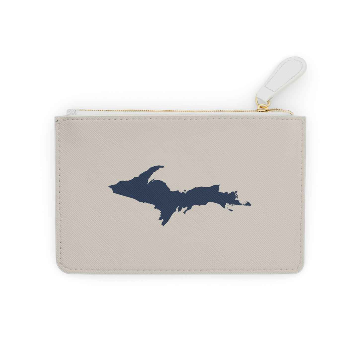 Michigan Upper Peninsula Mini Clutch Bag (Canvas Color w/ Navy UP Outline)