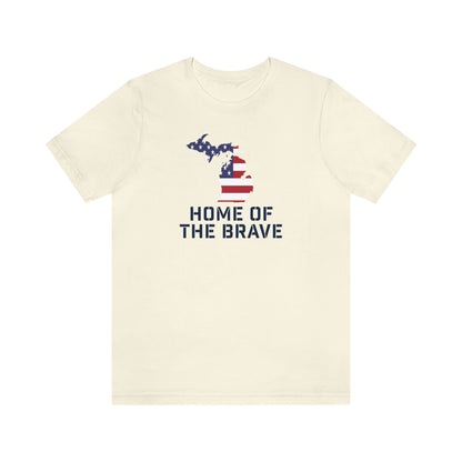 Michigan 'Home of the Brave' T-Shirt (Military Stencil Font w/ MI USA Outline) | Unisex Standard Fit