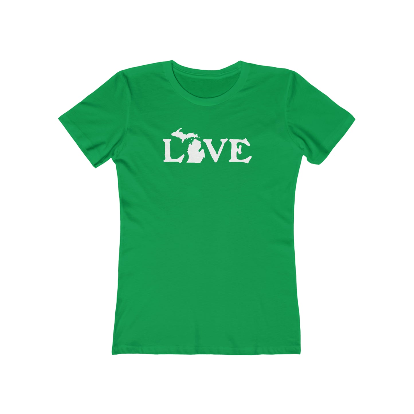 Michigan 'Love' T-Shirt (Woodcut Font) | Women's Boyfriend Cut