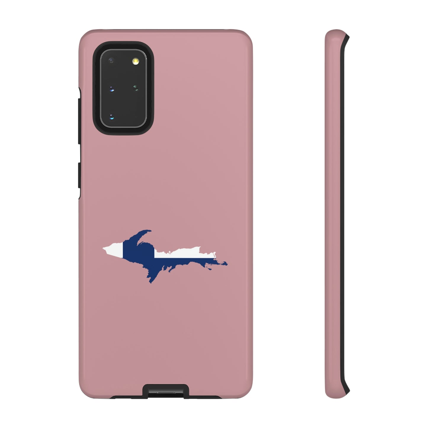 Michigan Upper Peninsula Tough Phone Case (Cherry Blossom Pink w/ UP Finland Flag Outline) | Samsung & Pixel Android