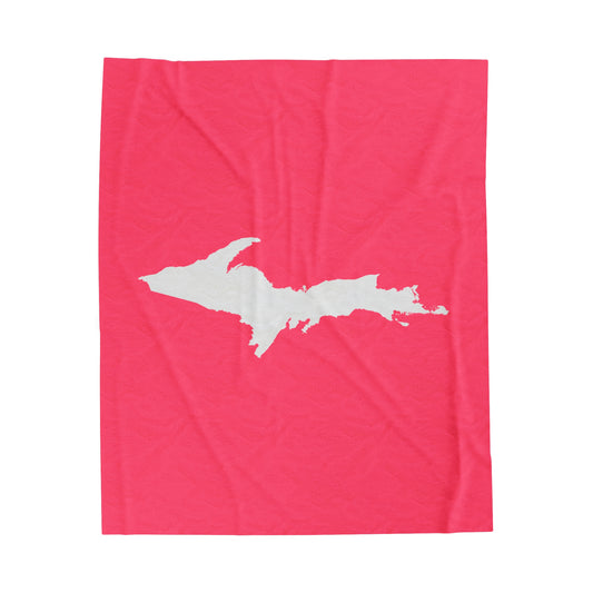 Michigan Upper Peninsula Plush Blanket (w/ UP Outline) | Rhodochrosite Pink