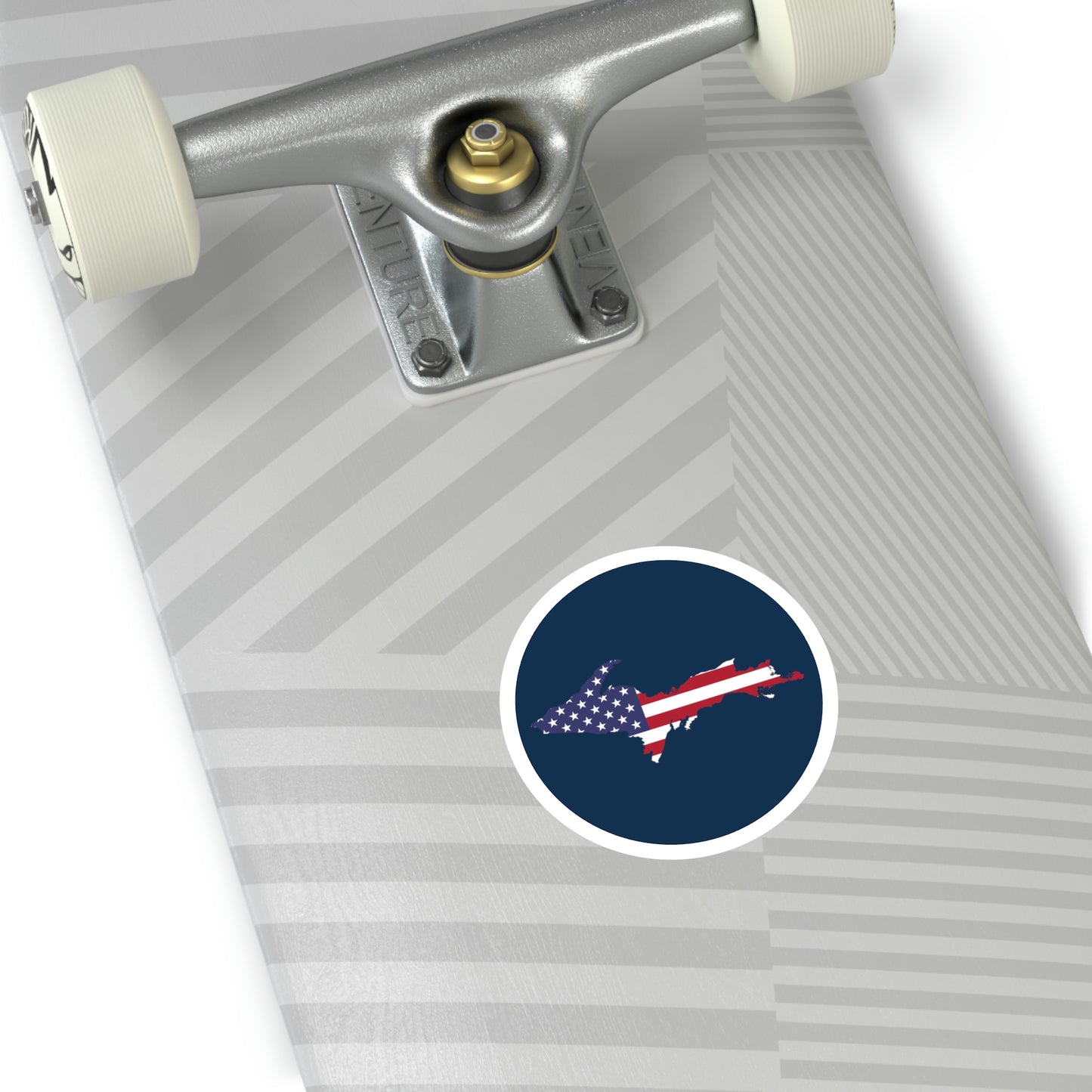 Michigan Upper Peninsula Round Stickers (Navy w/ UP USA Flag Outline) | Indoor\Outdoor