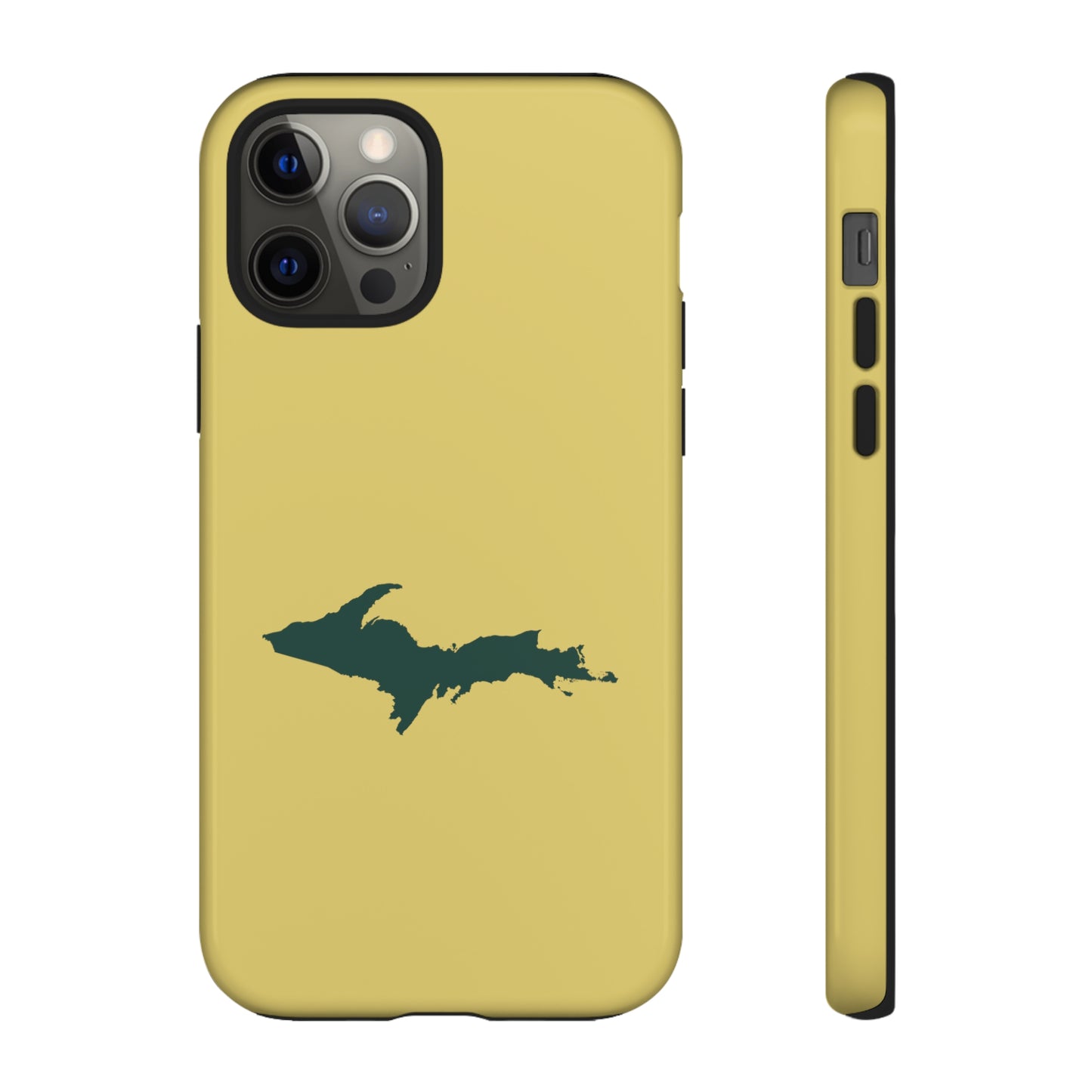 Michigan Upper Peninsula Tough Phone Case (Plum Yellow w/ Green UP Outline) | Apple iPhone