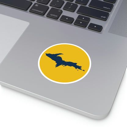 Michigan Upper Peninsula Round Stickers (Gold w/ Navy UP Outline) | Indoor\Outdoor