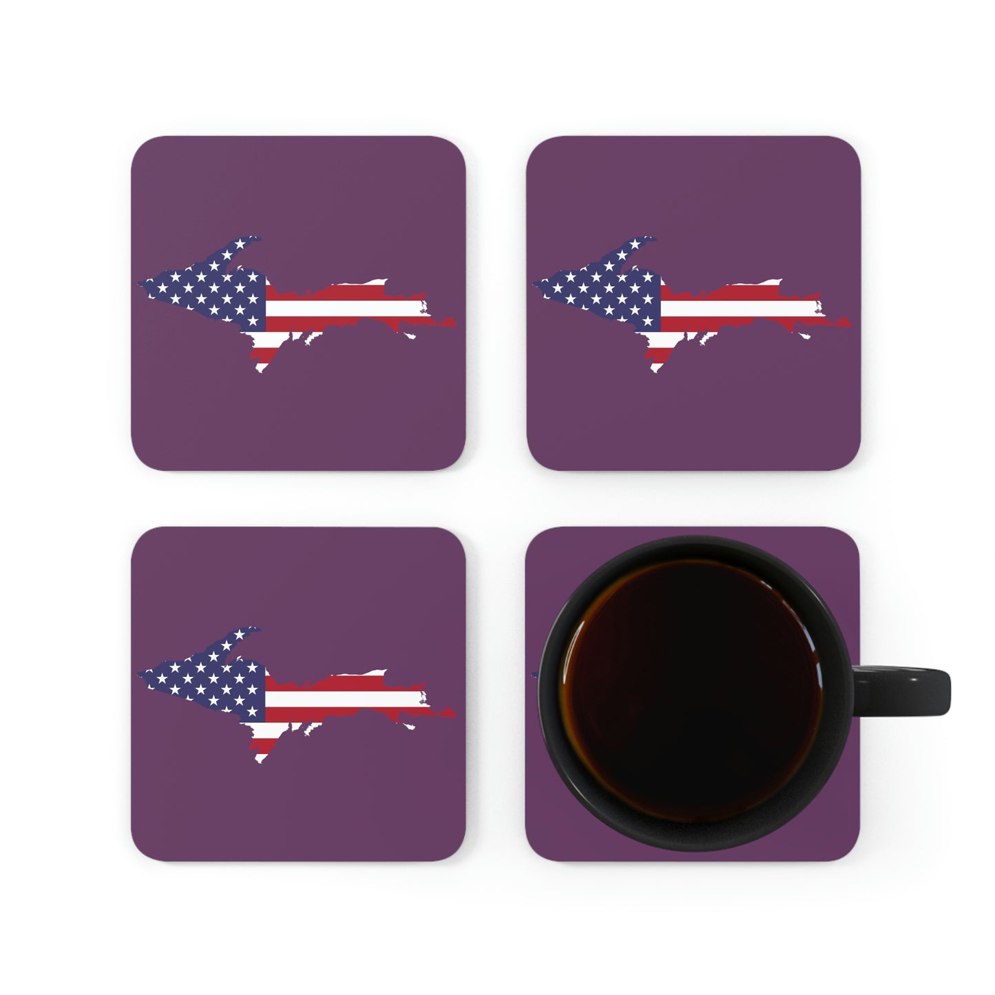 Michigan Upper Peninsula Coaster Set (Plum w/ UP USA Flag Outline) | Corkwood - 4 pack