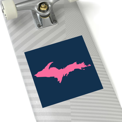 Michigan Upper Peninsula Square Sticker (Navy w/ Pink UP Outline) | Indoor/Outdoor