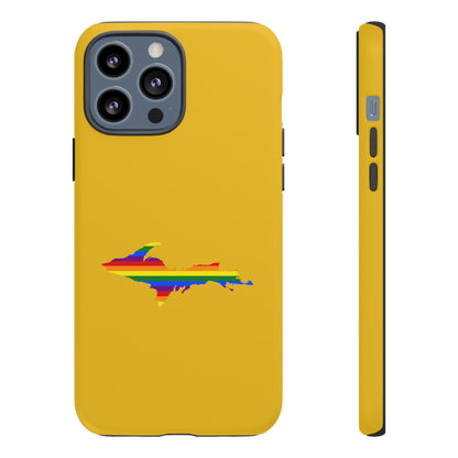 Michigan Upper Peninsula Tough Phone Case (Gold w/ UP Pride Flag Outline) | Apple iPhone