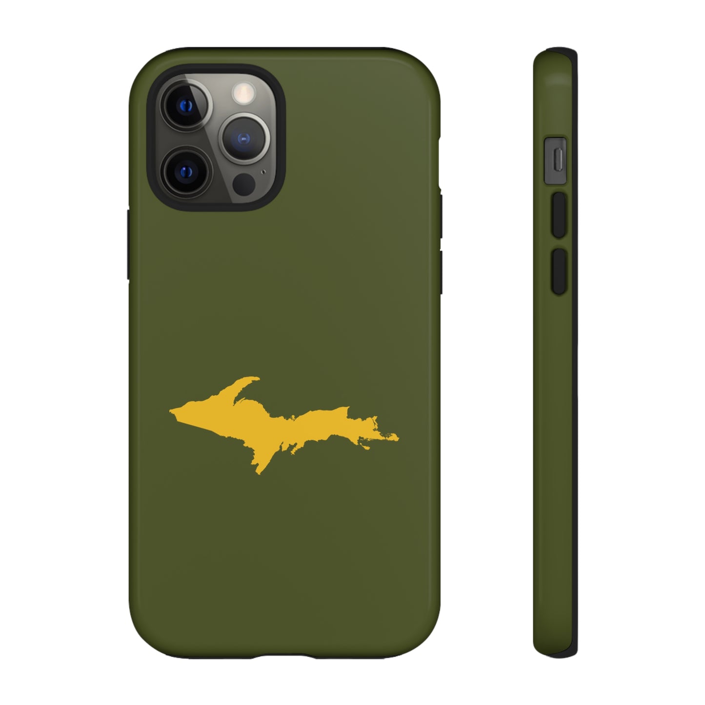 Michigan Upper Peninsula Tough Phone Case (Army Green w/ Gold UP Outline) | Apple iPhone