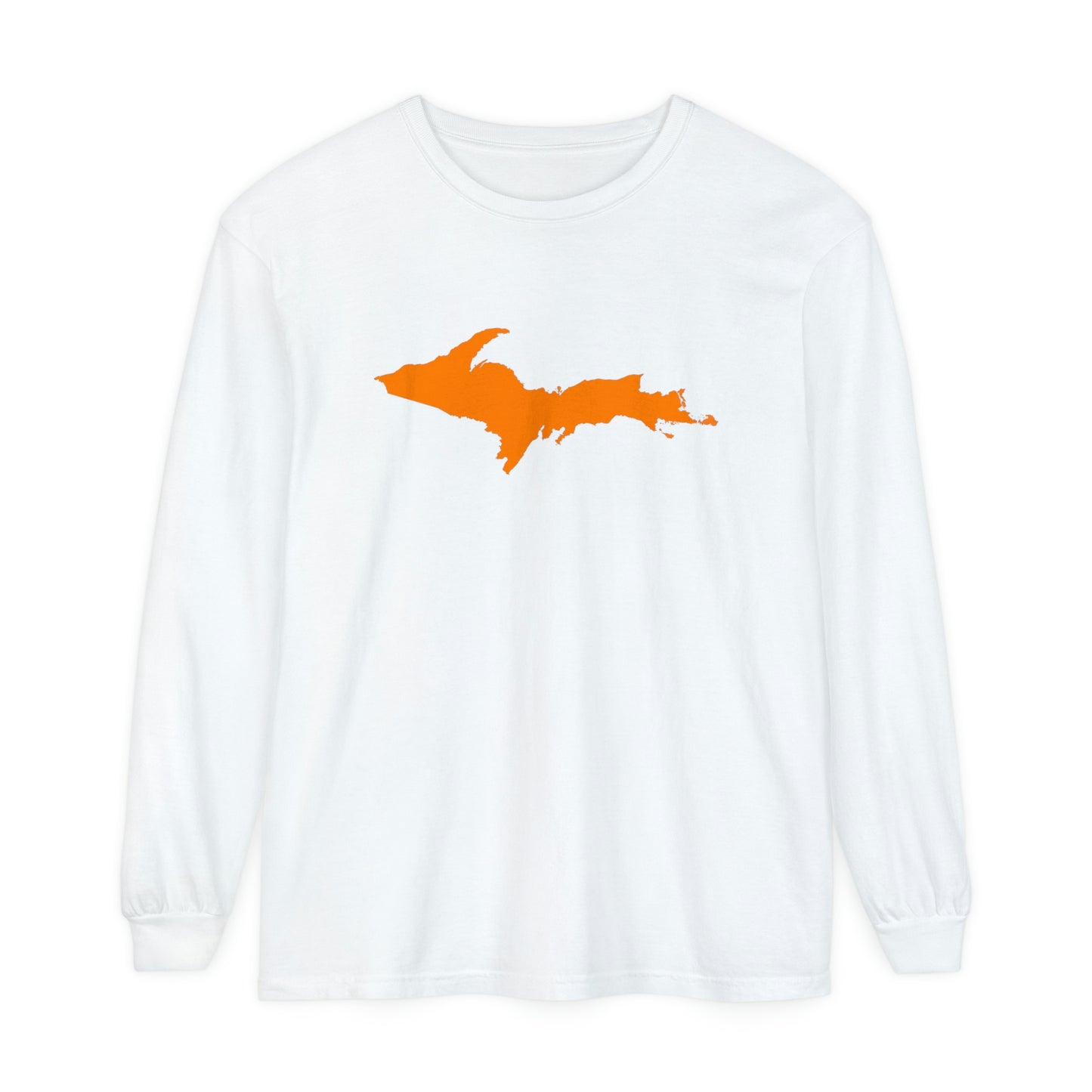 Michigan Upper Peninsula Garment-Dyed T-Shirt (w/ Orange UP Outline) | Unisex Long Sleeve