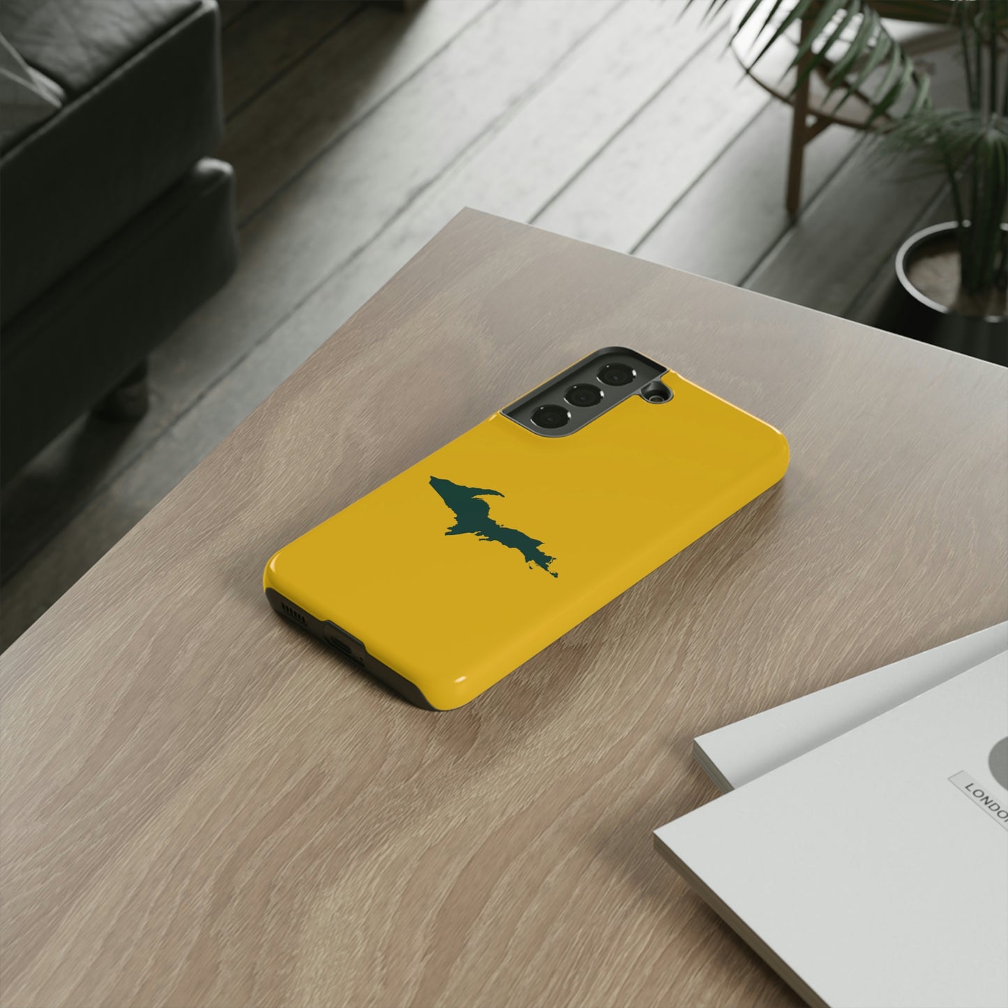 Michigan Upper Peninsula Tough Phone Case (Gold w/ Green UP Outline) | Samsung & Pixel Android