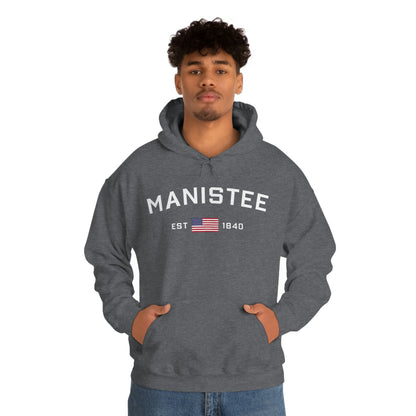 'Manistee EST 1840' Hoodie (w/USA Flag Outline) | Unisex Standard