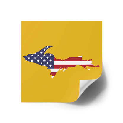 Michigan Upper Peninsula Square Sticker (Gold w/ UP USA Flag Outline) | Indoor/Outdoor