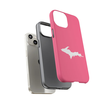 Michigan Upper Peninsula Tough Phone Case (Rhodochrosite Pink w/ UP Outline) | Apple iPhone