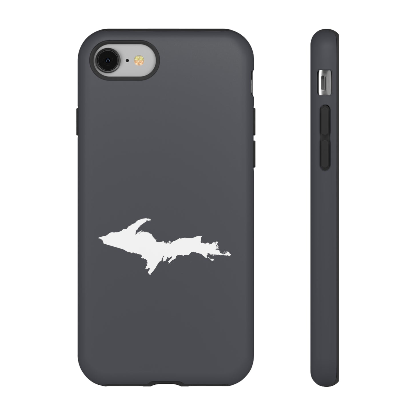 Michigan Upper Peninsula Tough Phone Case (Iron Ore Grey w/ UP Outline) | Apple iPhone