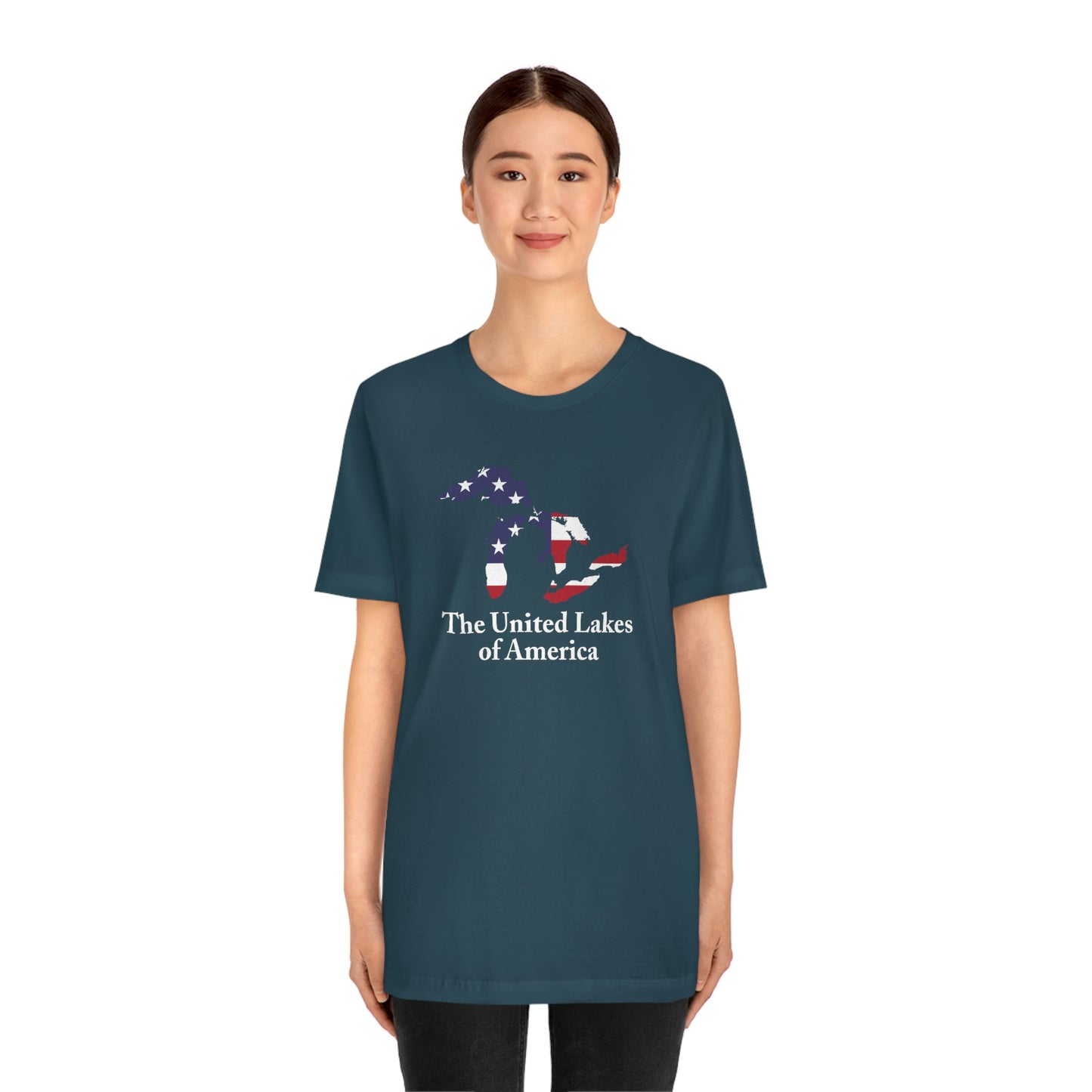 'The United Lakes of America' T-Shirt (w/ Great Lakes USA Flag Outline) | Unisex Standard Fit