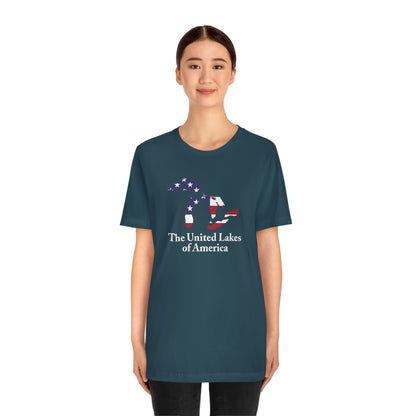 'The United Lakes of America' T-Shirt (w/ Great Lakes USA Flag Outline) | Unisex Standard Fit