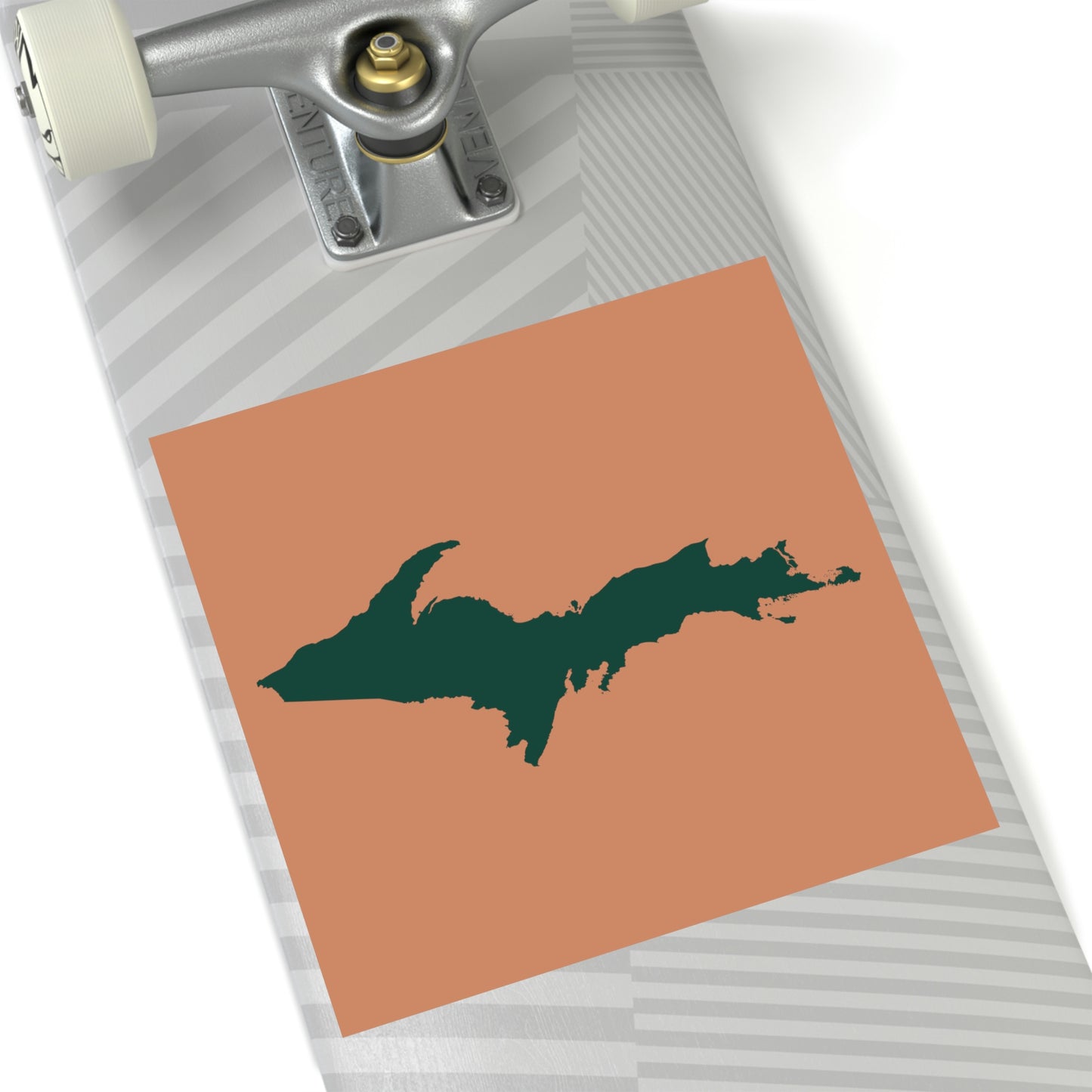 Michigan Upper Peninsula Square Sticker (Copper Color w/ Green UP Outline) | Indoor/Outdoor