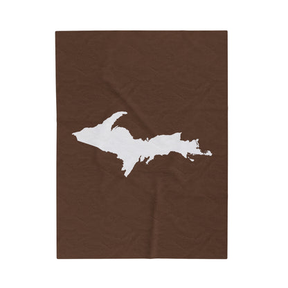 Michigan Upper Peninsula Plush Blanket (w/ UP Outline) | Coffee Color