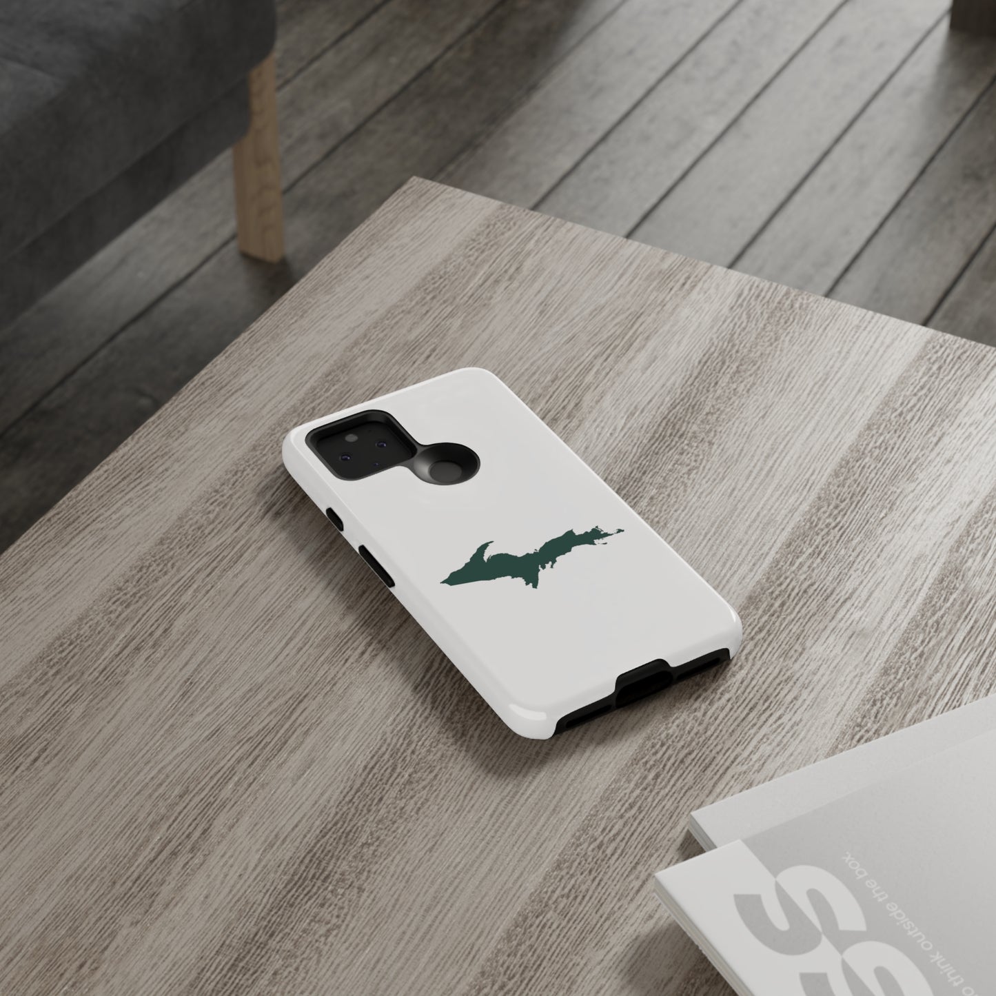 Michigan Upper Peninsula Tough Phone Case (Birch Bark White w/ Green UP Outline) | Samsung & Pixel Android