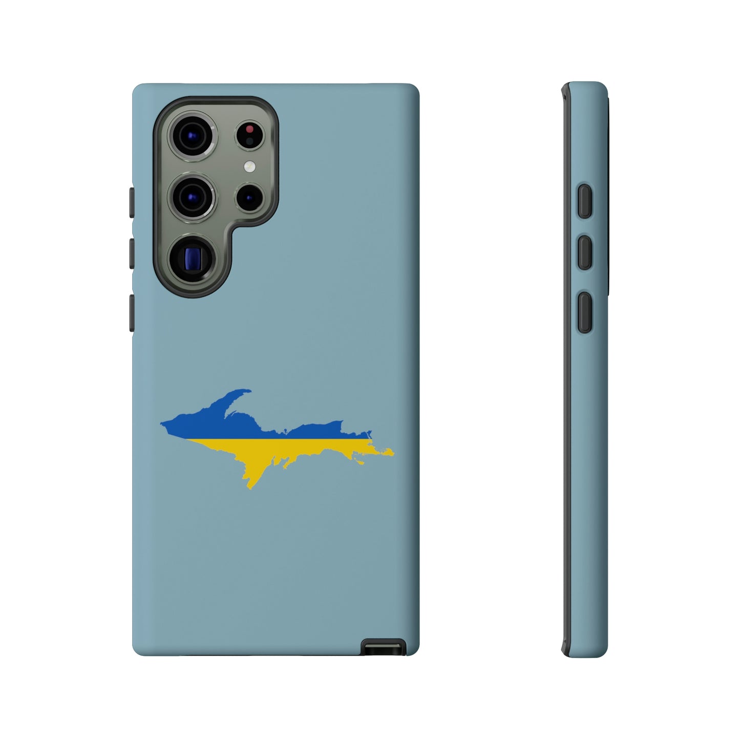 Michigan Upper Peninsula Tough Phone Case (Opal Blue w/ UP Ukraine Flag Outline) | Samsung & Pixel Android