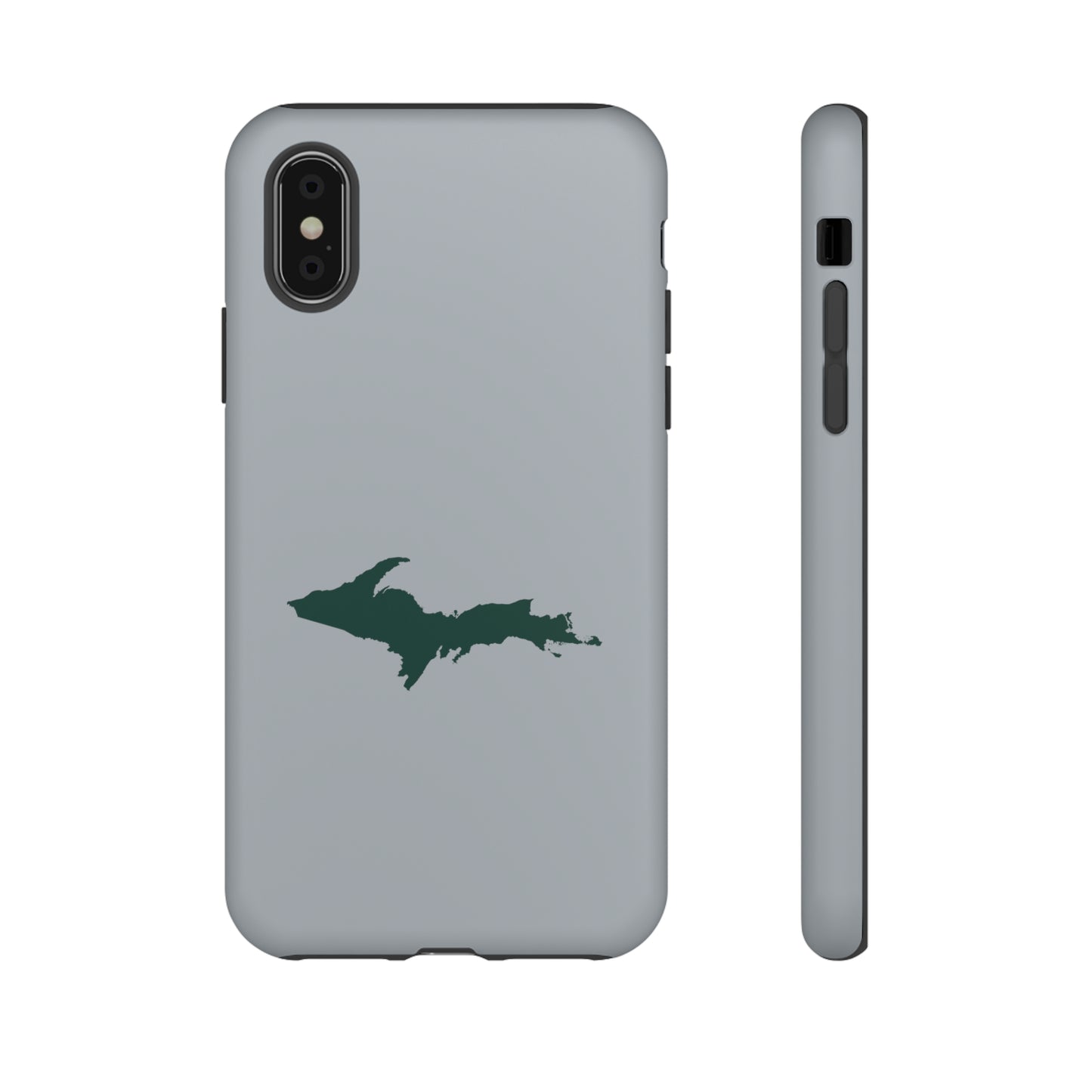 Michigan Upper Peninsula Tough Phone Case (Silver w/ Green UP Outline) | Apple iPhone