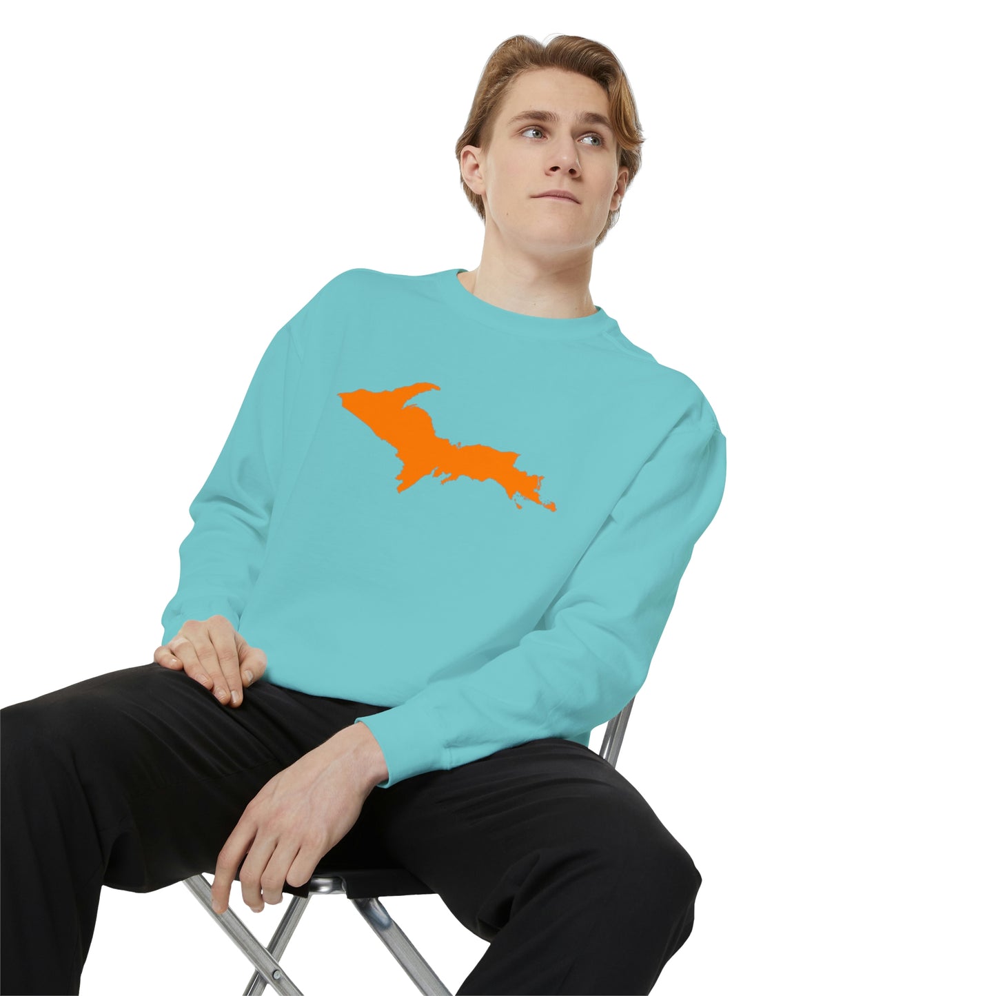 Michigan Upper Peninsula Sweatshirt (w/ Orange UP Outline) | Unisex Garment Dyed