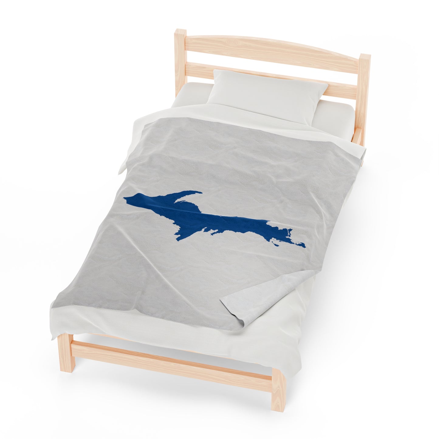 Michigan Upper Peninsula Plush Blanket (w/ Azure UP Outline) | Birch Bark White