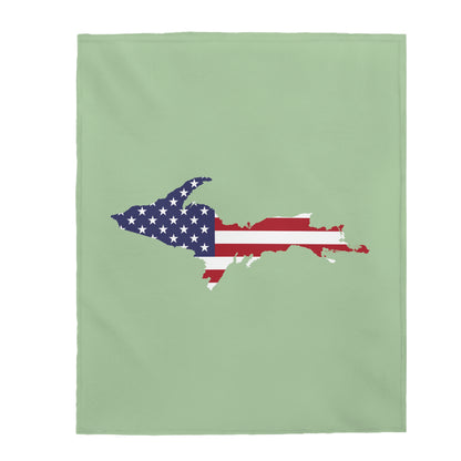 Michigan Upper Peninsula Plush Blanket (w/ UP USA Flag Outline) | Green Tea Color