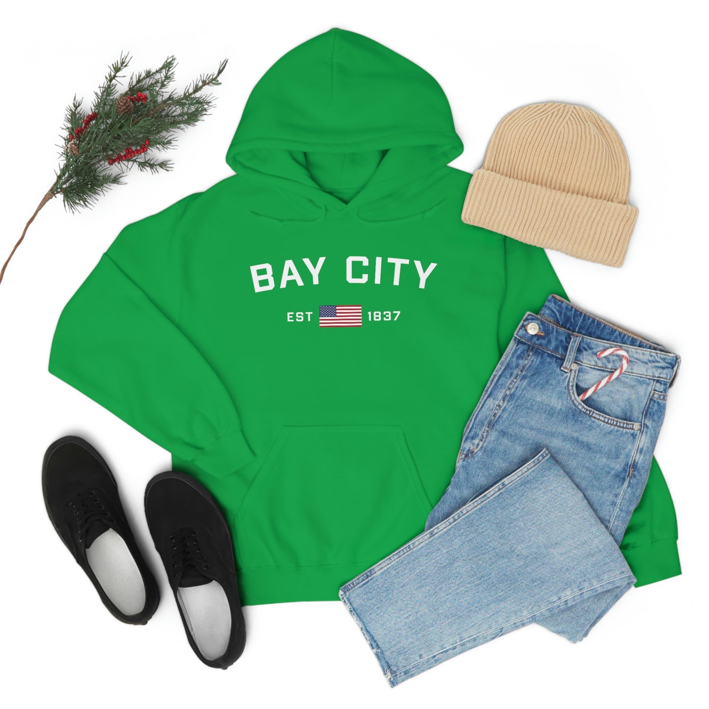 'Bay City EST 1837' Hoodie (w/USA Flag Outline) | Unisex Standard