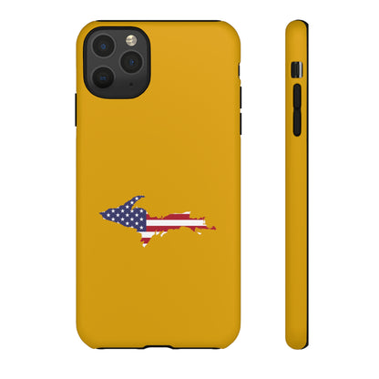 Michigan Upper Peninsula Tough Phone Case (Gold w/ UP USA Flag Outline) | Apple iPhone